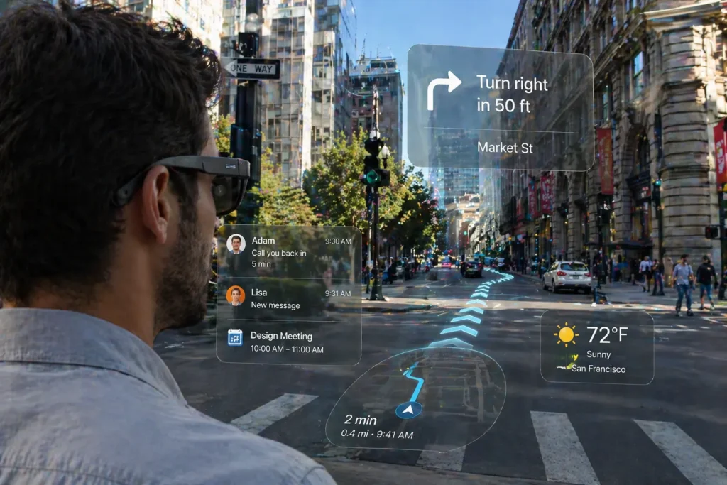 AR glasses showing digital information in real world