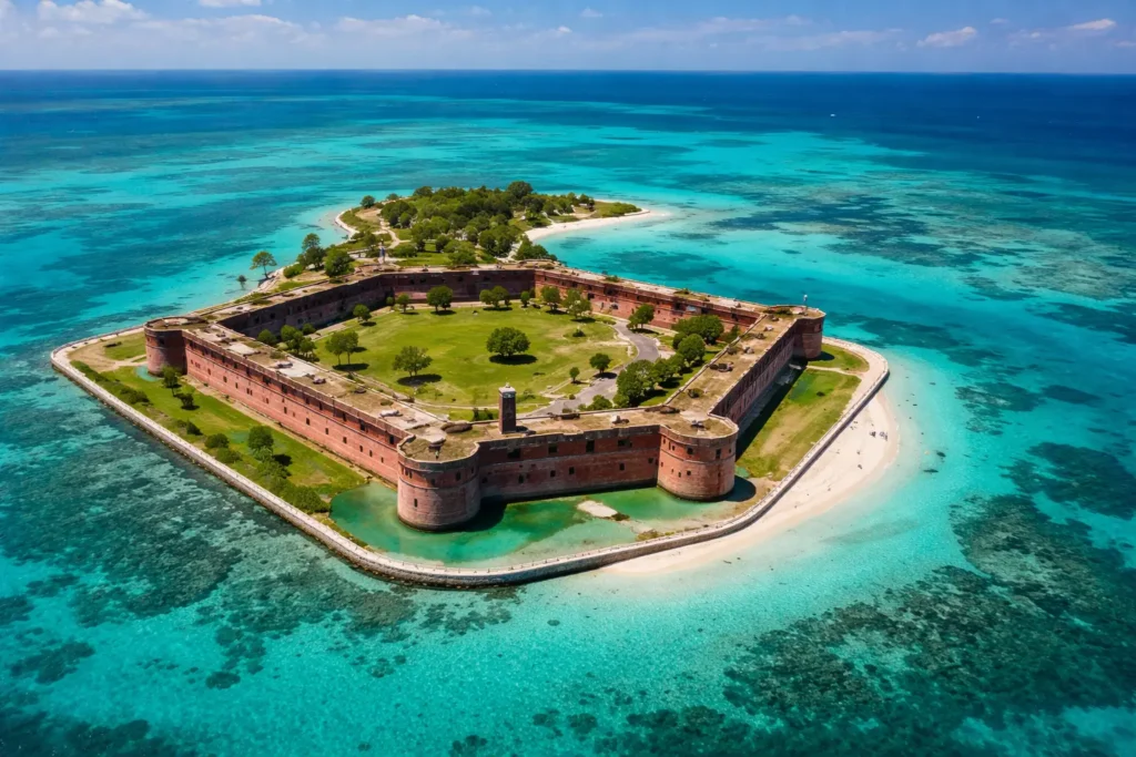 Dry Tortugas National Park with Fort Jefferson and clear water