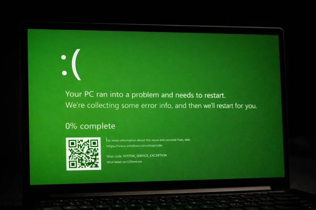 Windows green screen of death error message