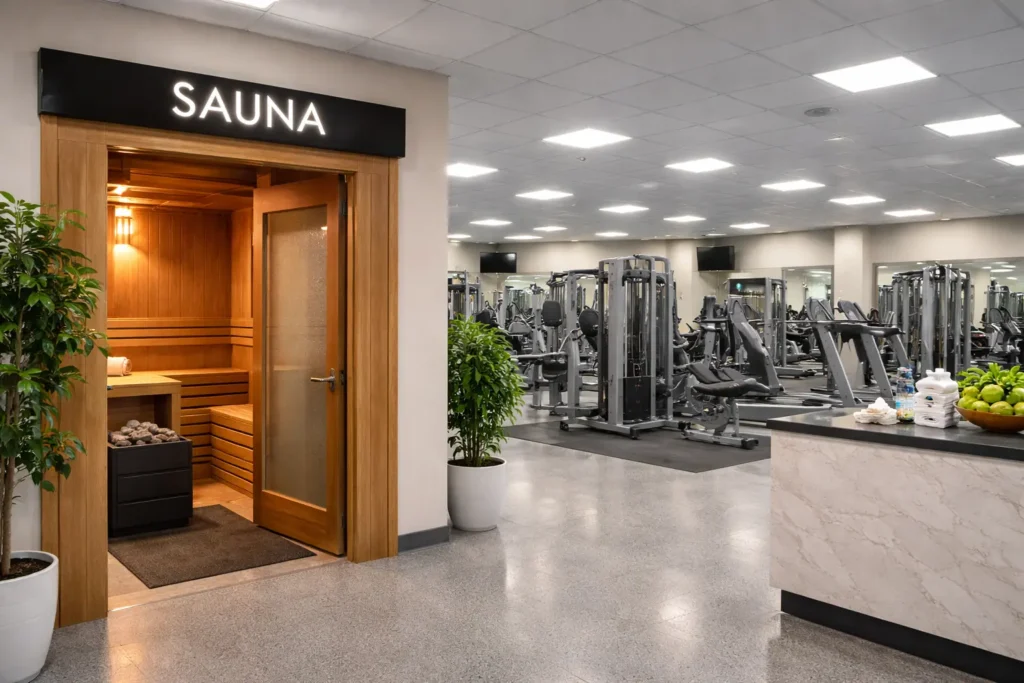 fitness gym with sauna facilities available