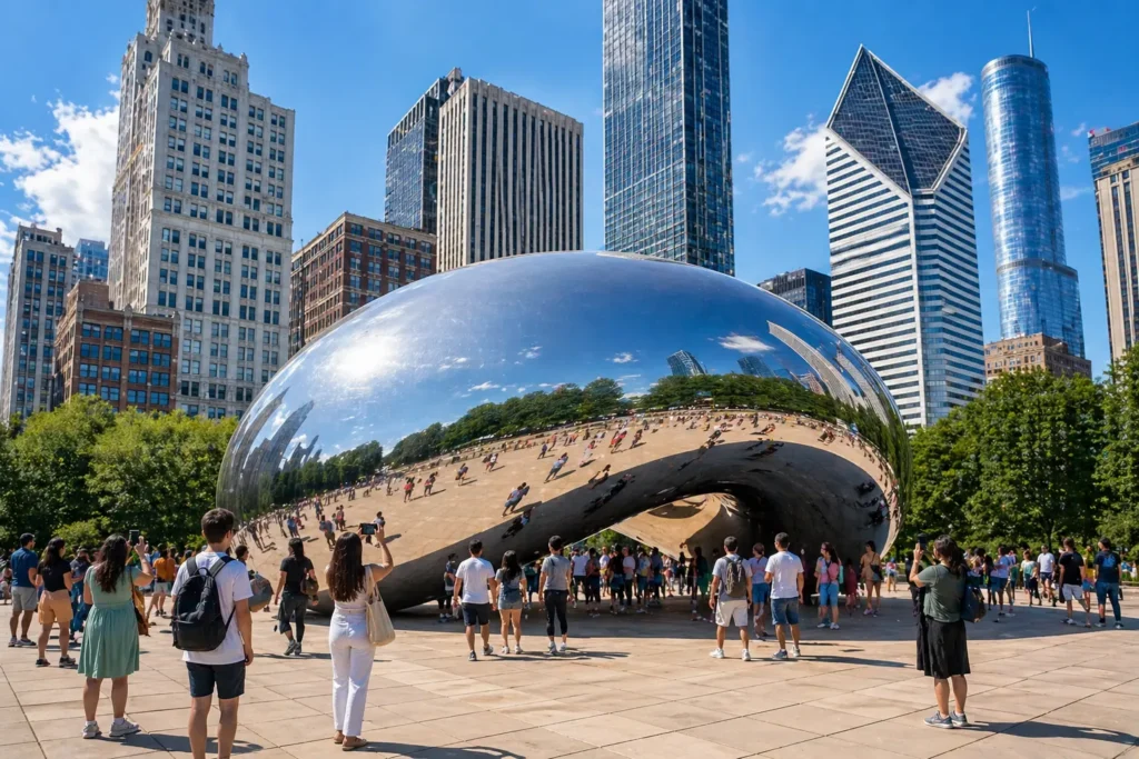Cloud Gate Bean sculpture in Millennium Park Chicago