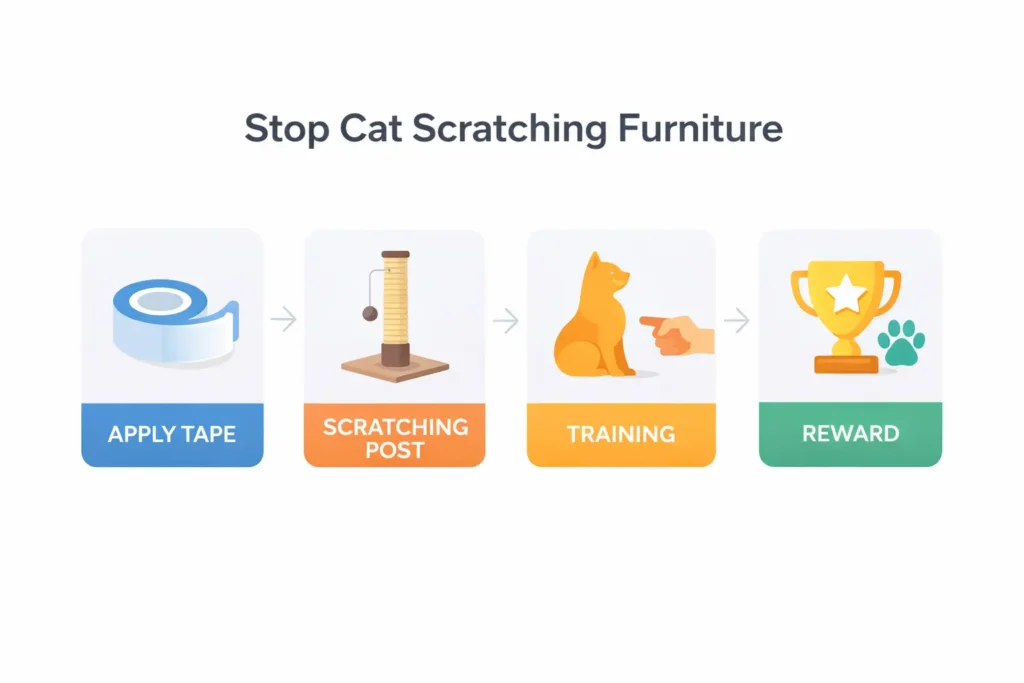 Four step system to stop cats from scratching furniture infographic