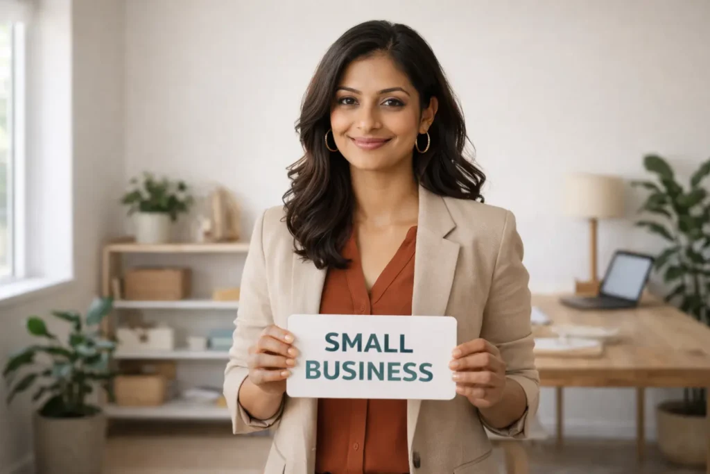 "Confident woman entrepreneur ready to start her small business in 2026"